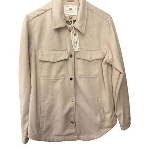 Oversized Beige Cream Velvety Suede Like Jacket Relaxed Fit Shacket